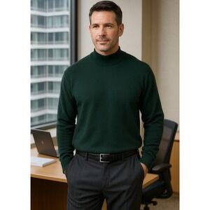 Vtg Gran Sasso‎ Mens Mockneck Luxe Sweater US Size 2XL Wool Silk Cashmere Green